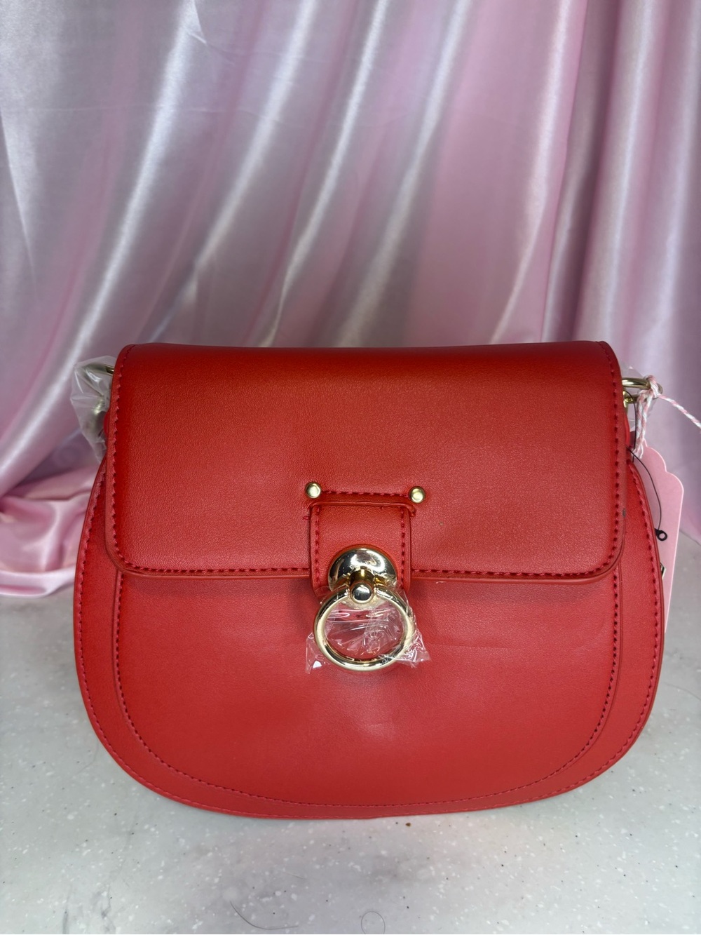 Badgley Mischka Red Crossbody Bag with Gold Ring Detail
